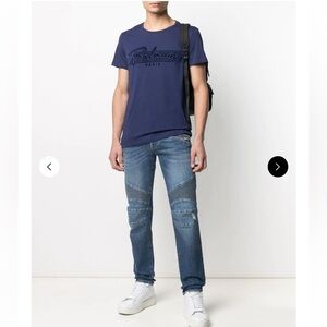 BALMAIN Navy Blue Flock Balmain Logo T-Shirt  (like NEW)